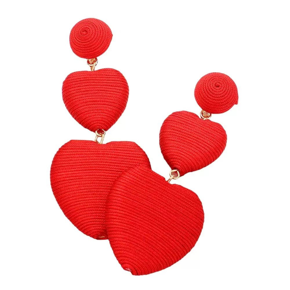 Thread Wrapped Double Heart Dropdown Earrings