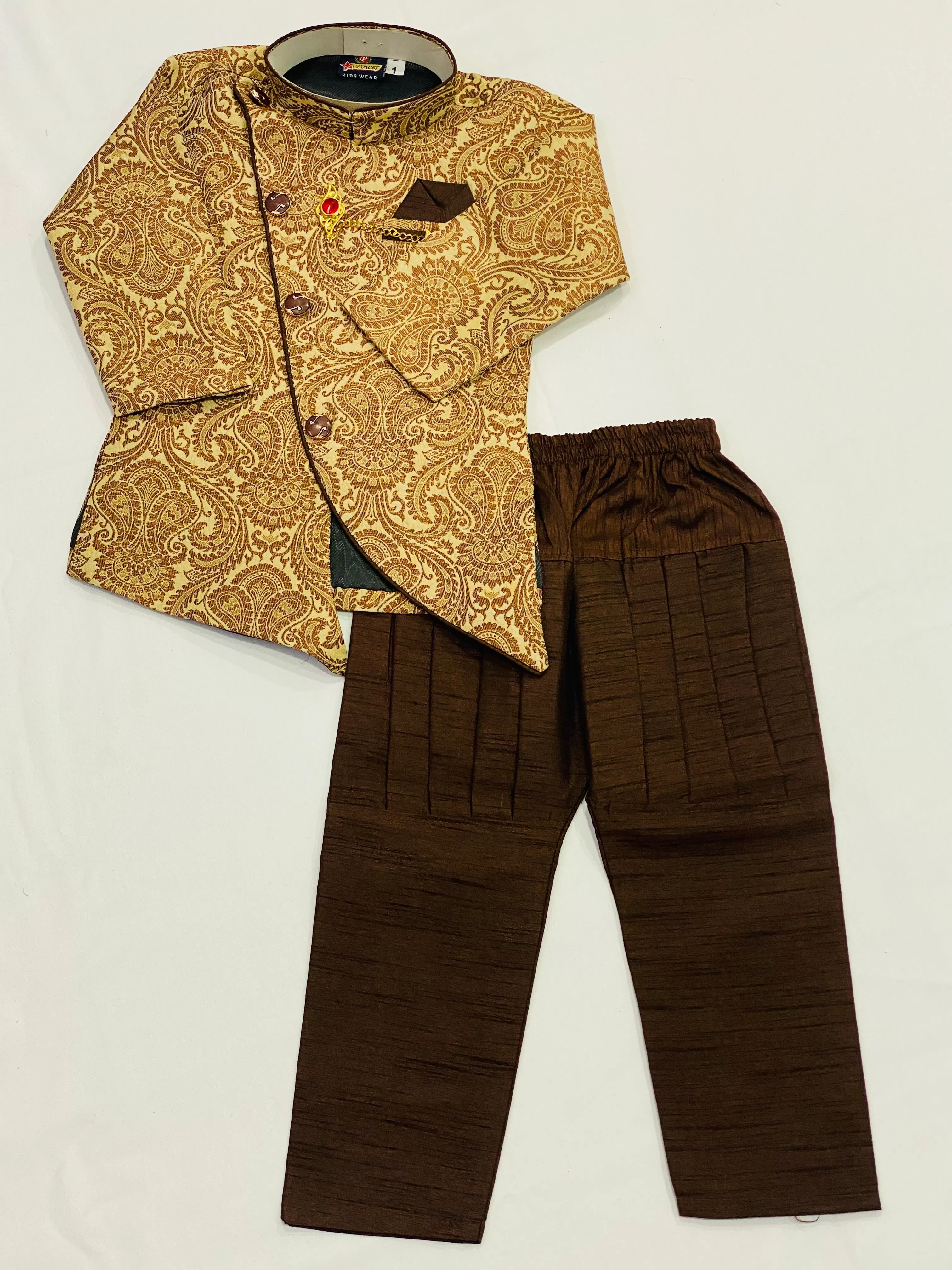 Traditional Ethnic Kids Silk Kurta Pajama Set - Brown