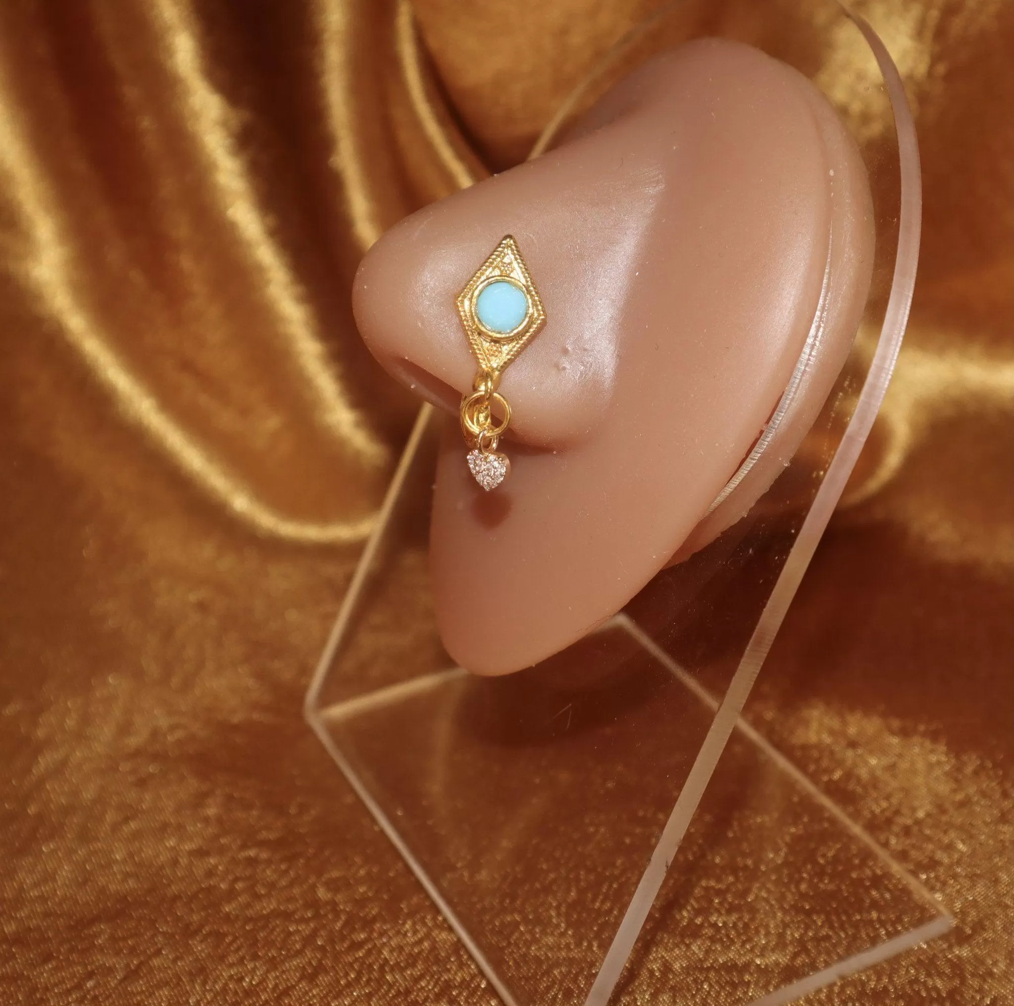 Triangle Dangling Heart Nose Cuff Faux