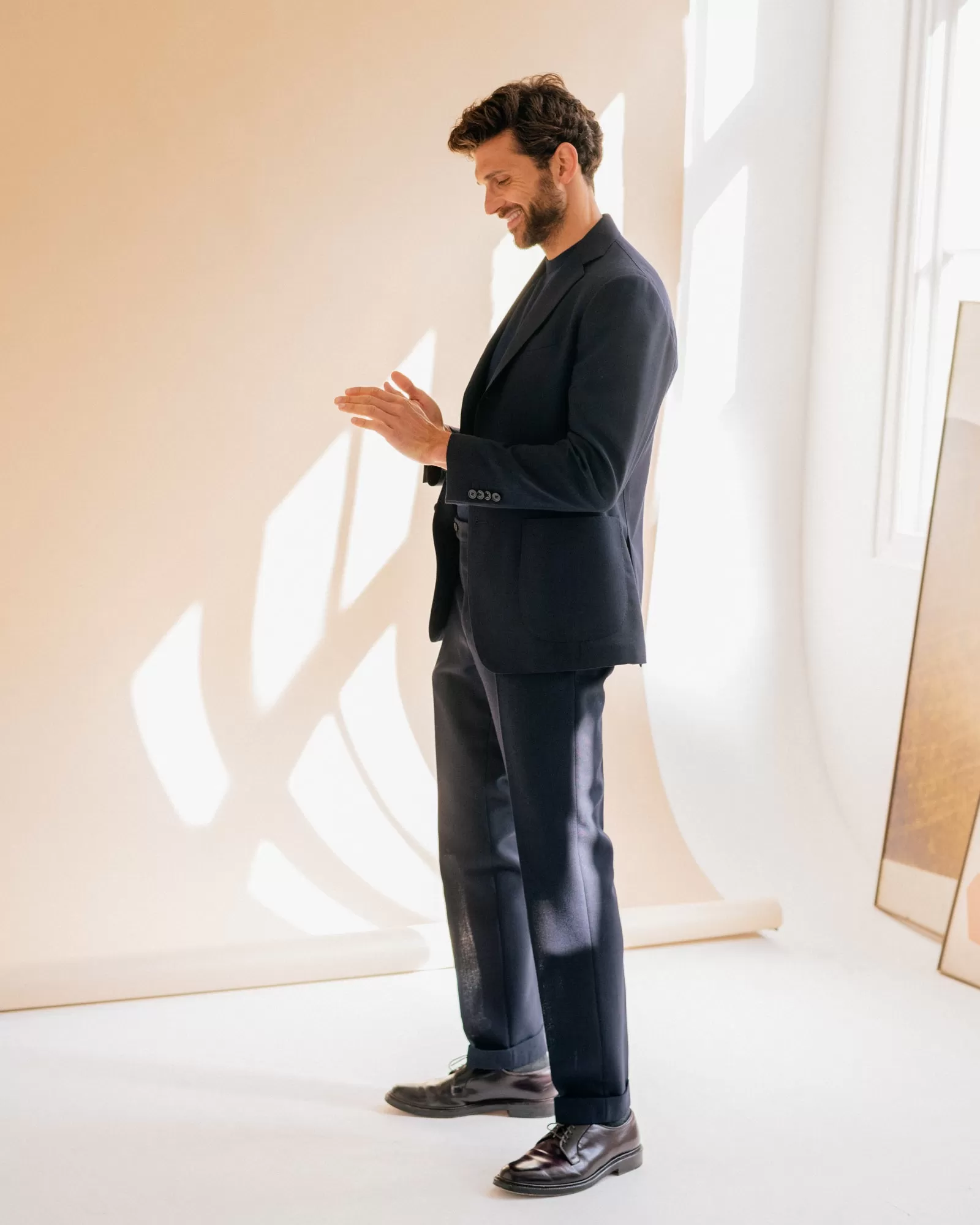 Trunk Wigmore Wool Fresco Suit Trousers: Navy