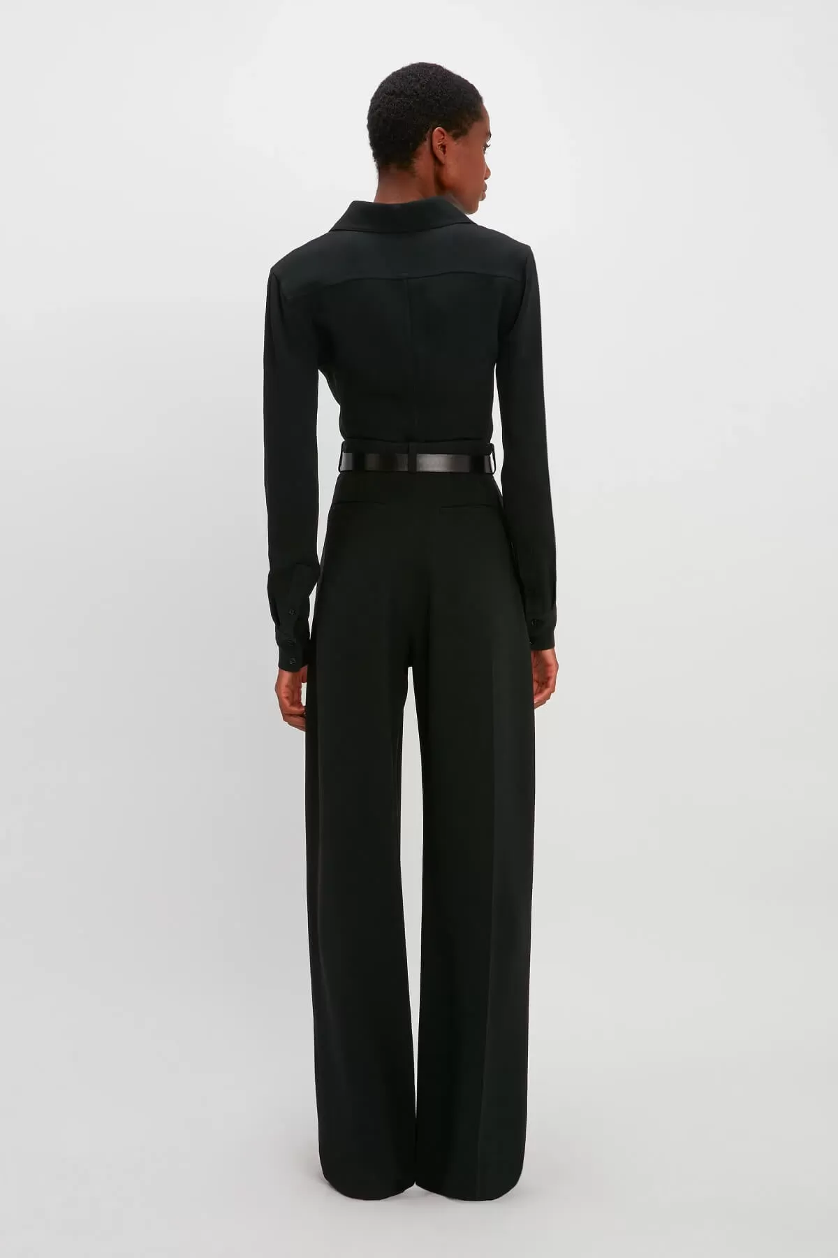 Victoria Beckham Wide Leg Pleated Trouser - Black