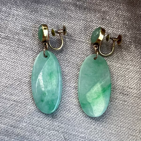 Vintage Carved Jade Drop Earrings