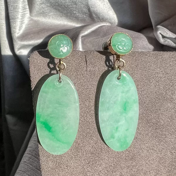 Vintage Carved Jade Drop Earrings