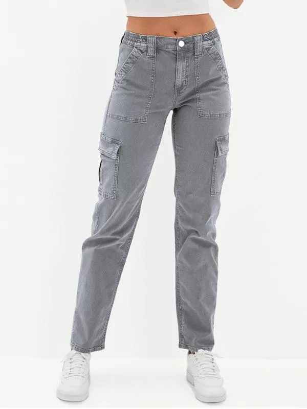 Washed Women Cargo Denim Jeans