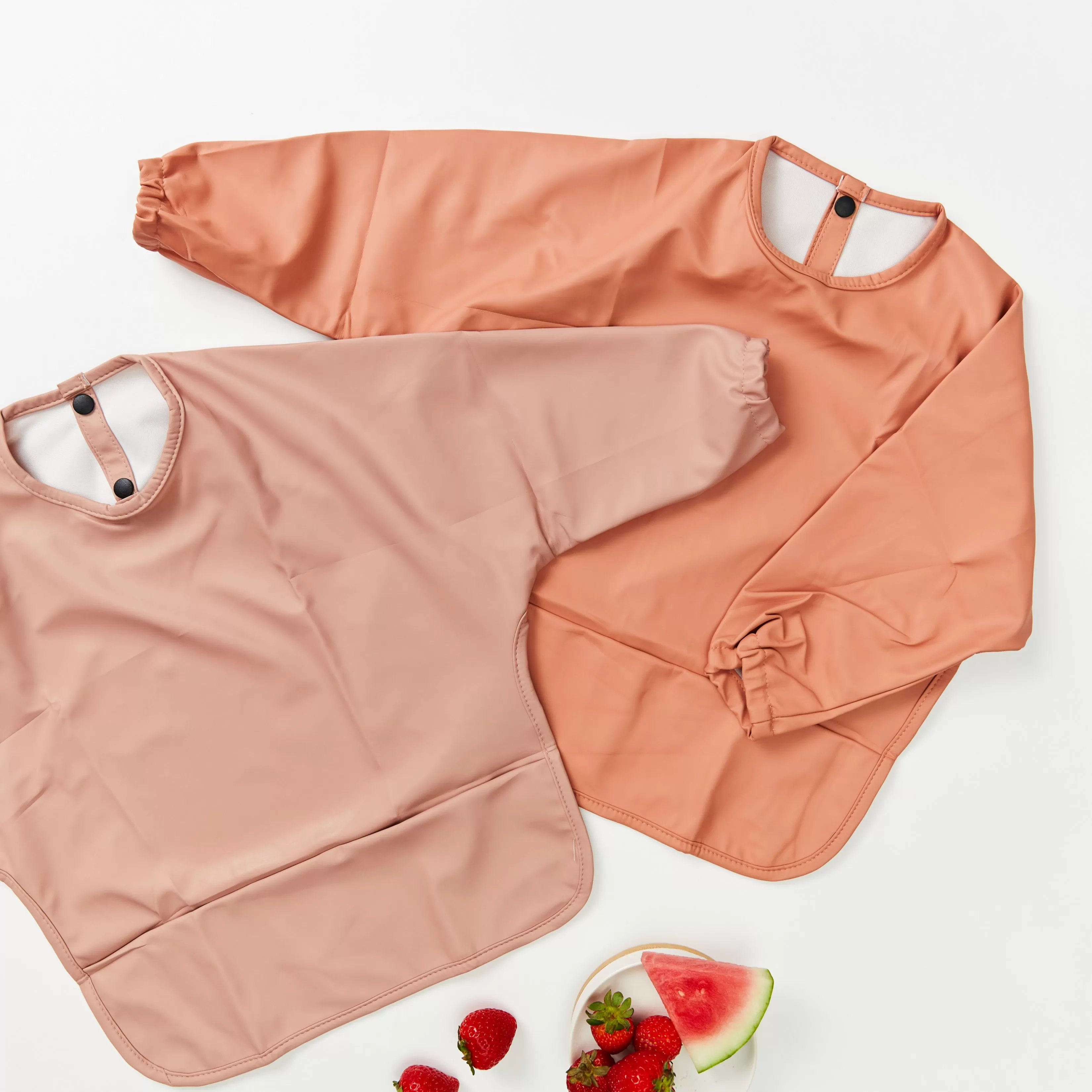 Waterproof Long Sleeve Baby Smock Bib in Cantaloupe