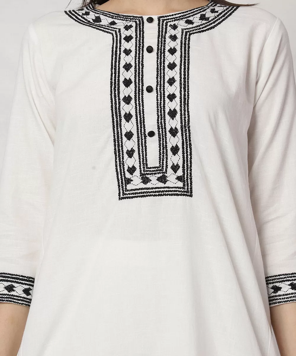 White heart hand embroidered cotton kurta set