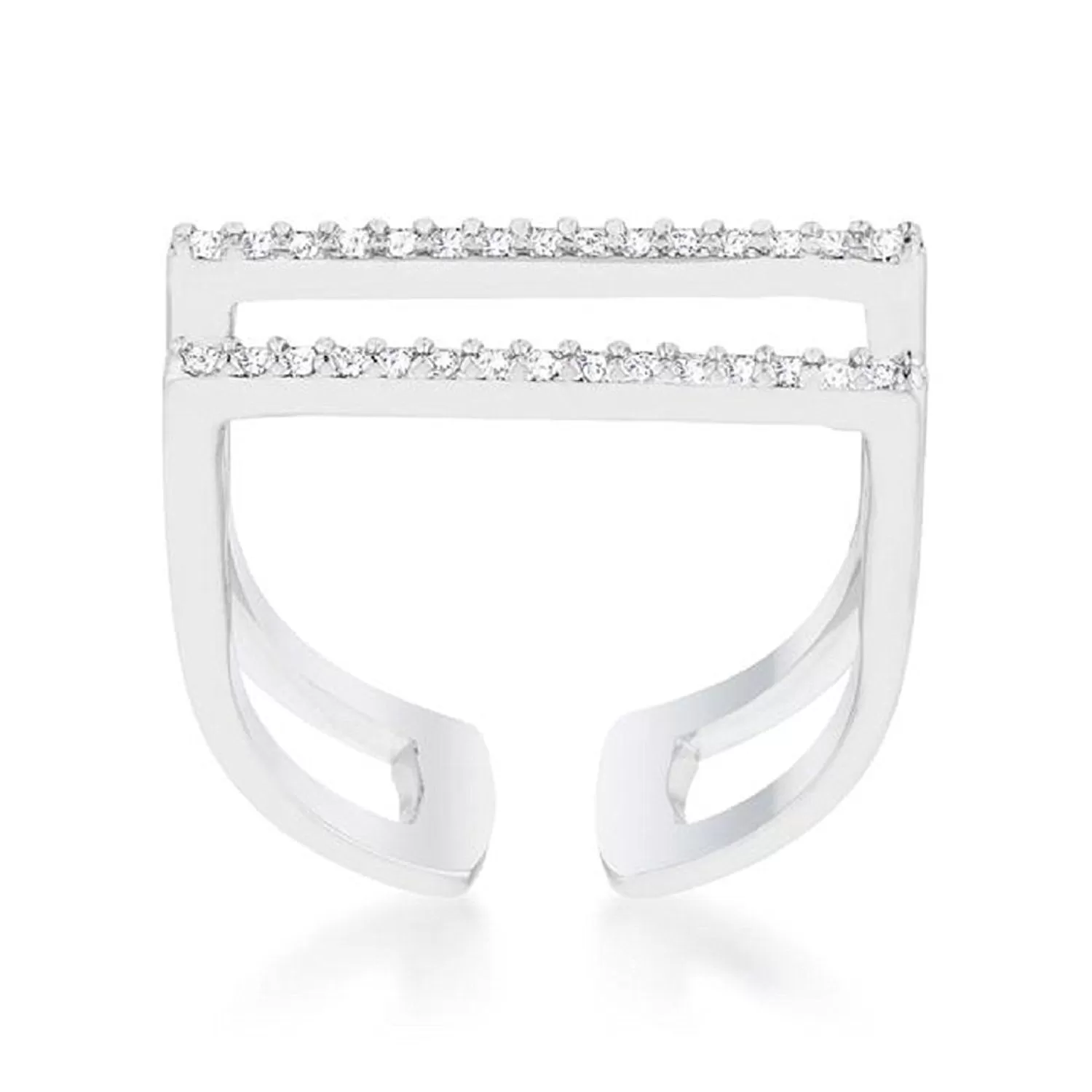 WildKlass 0.2ct CZ Rhodium Plated Pave Parallel Ring