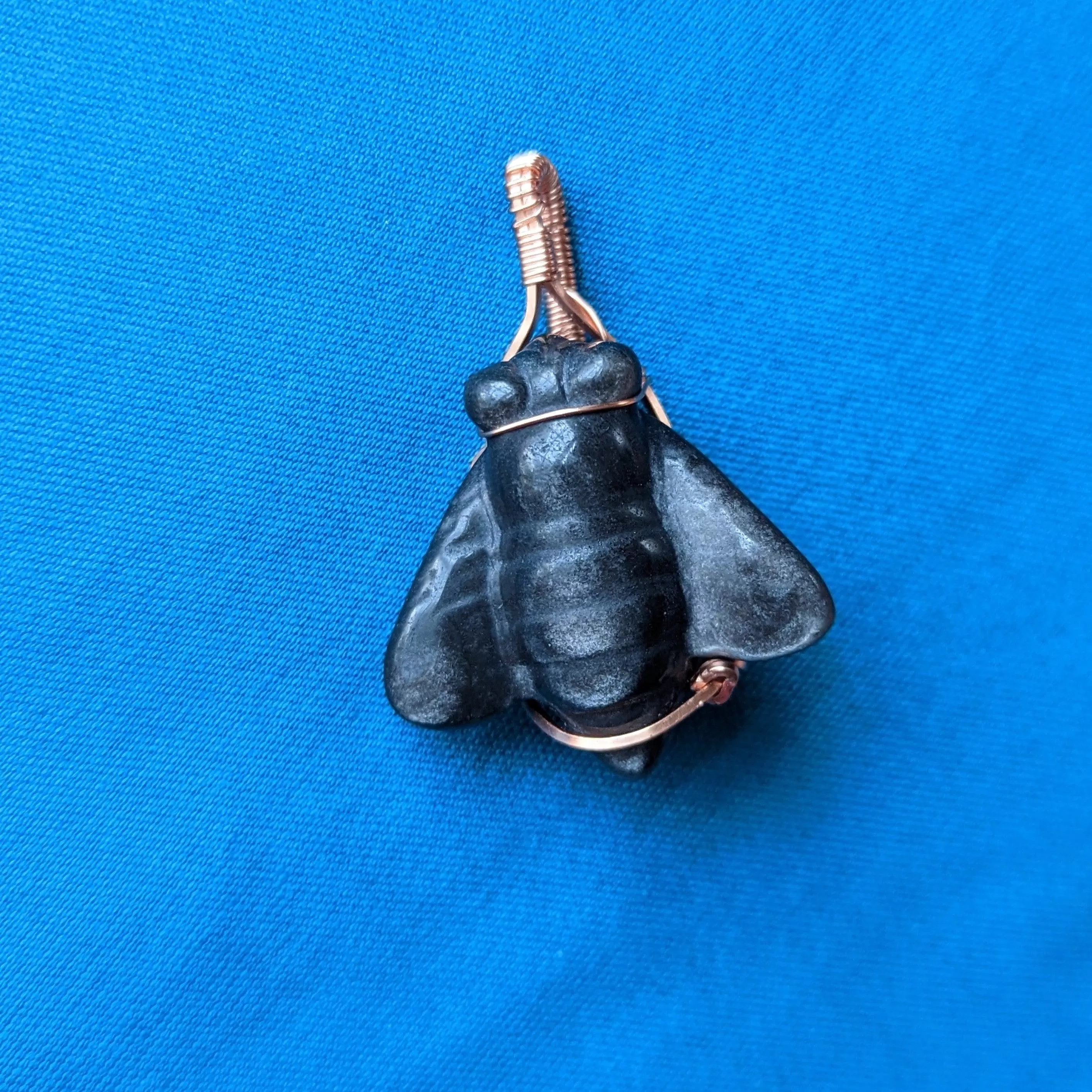 Wire Wrapped Silver Sheen Obsidian Bee Pendant~ Available in Copper~ Includes Necklace Cord