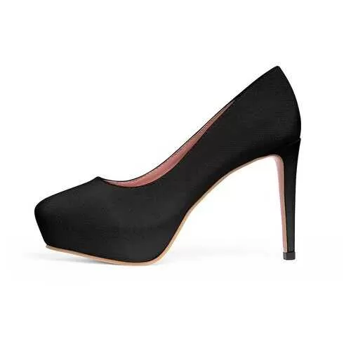 Womens Shoes, Black Canvas Style High Heel Platform Shoes