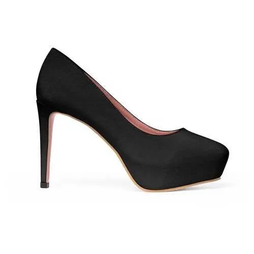 Womens Shoes, Black Canvas Style High Heel Platform Shoes