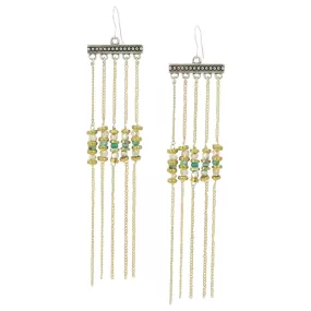 Yunis K Eden Gold and Silver Earrings with Fringe and Turquoise Beads